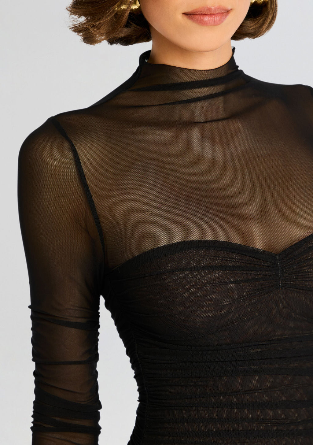 Trina Mesh Ruched Midi Dress